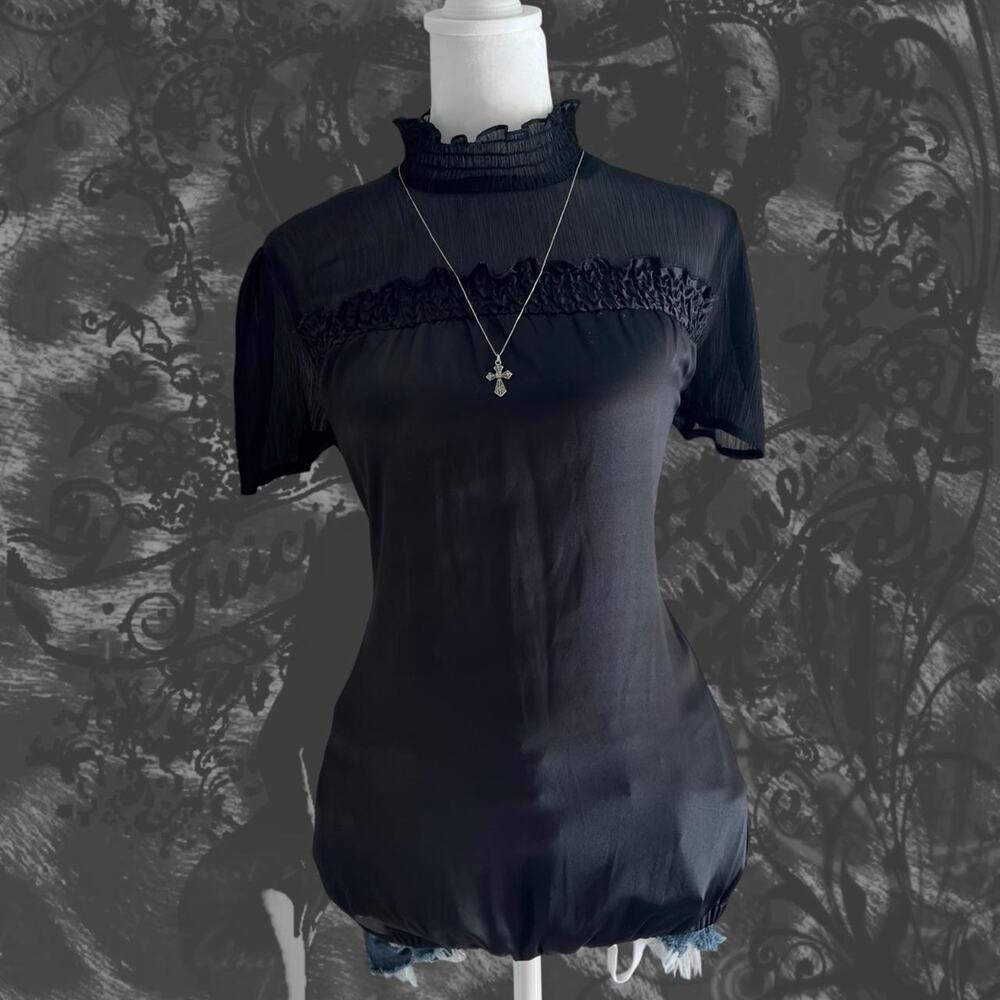 elevated basic glam black vintage Y2K short sleeve blouse top